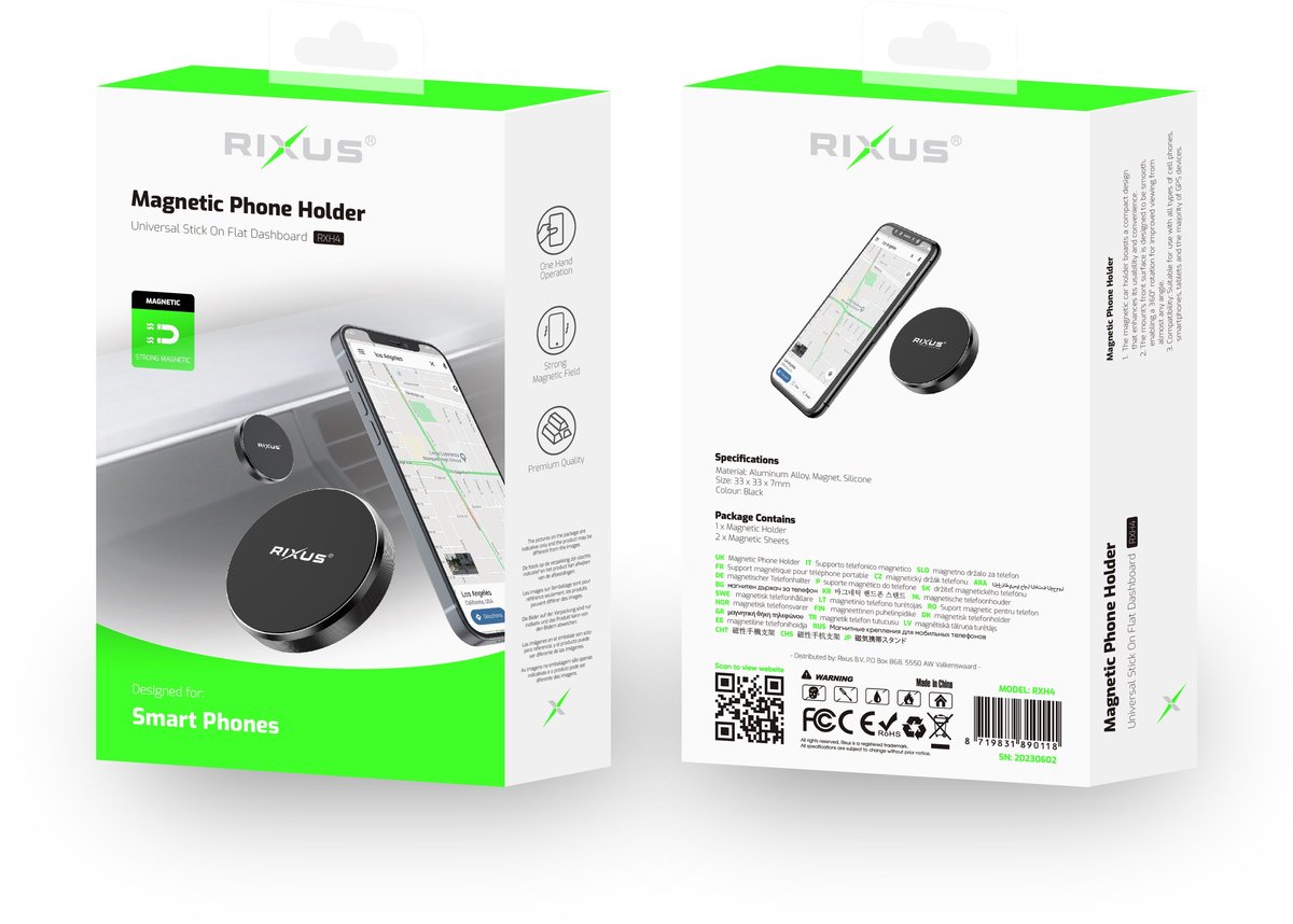 Rixus RXH4 Magnetic Phone Holder Mini Black