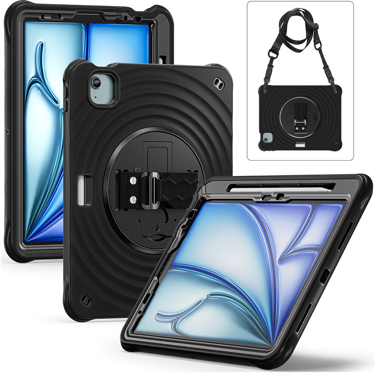 Rixus RXTC08 Anti Shock Case For Apple iPad Air 13 inch (2024, 2025, 2025), iPad Pro 12.9 inch (2018, 2020, 2021, 2022) Black