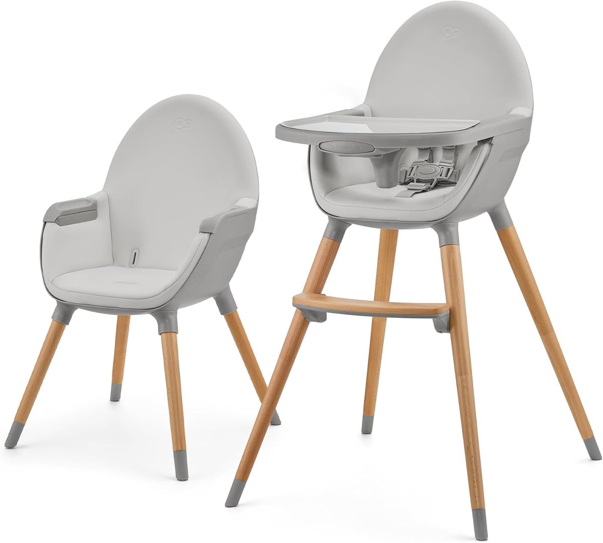 Image of 2-in-1 Hoge Kinderstoel met Houten Poten en Verstelbaar Dienblad - Veilig en Comfortabel