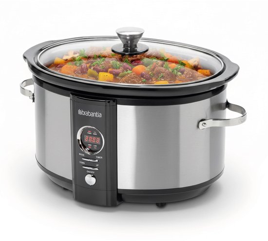Brabantia BBEK1083 Slowcooker - 6.5 Liter - 320 Watt - Warmhoudfunctie - Keramis...