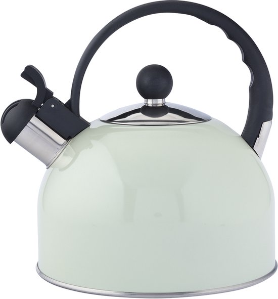 Altom Design Fluitketel RVS 2.5L – Glans Mint Groen – Voor Inductie – Met Fluitje & Koel Handvat – Alle Warmtebronnen