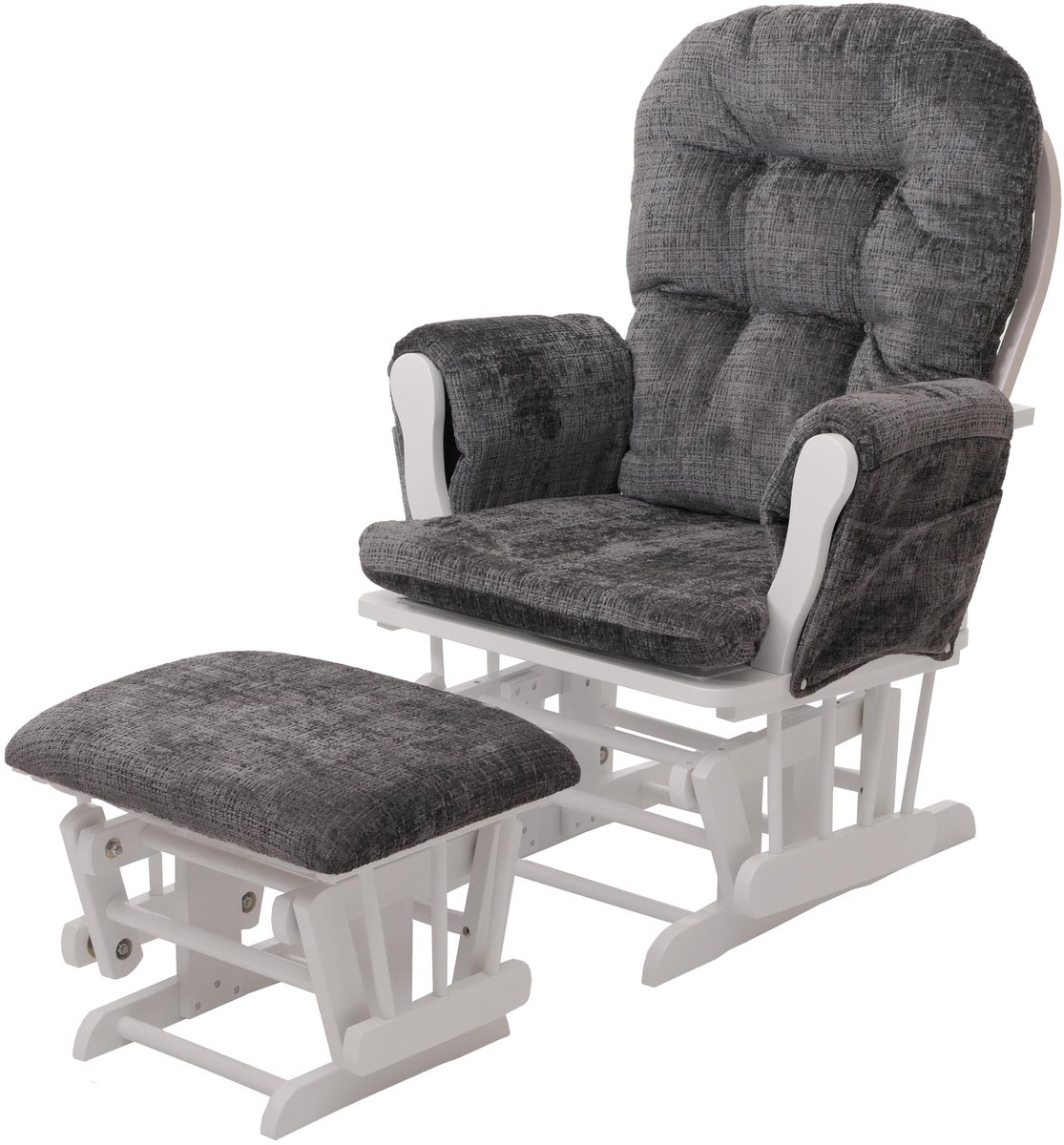 MCW Relaxstoel MCW-C76, schommelstoel met voetenbankje, chenille-stof (465 g/m²) ~ donkergrijs, wit frame