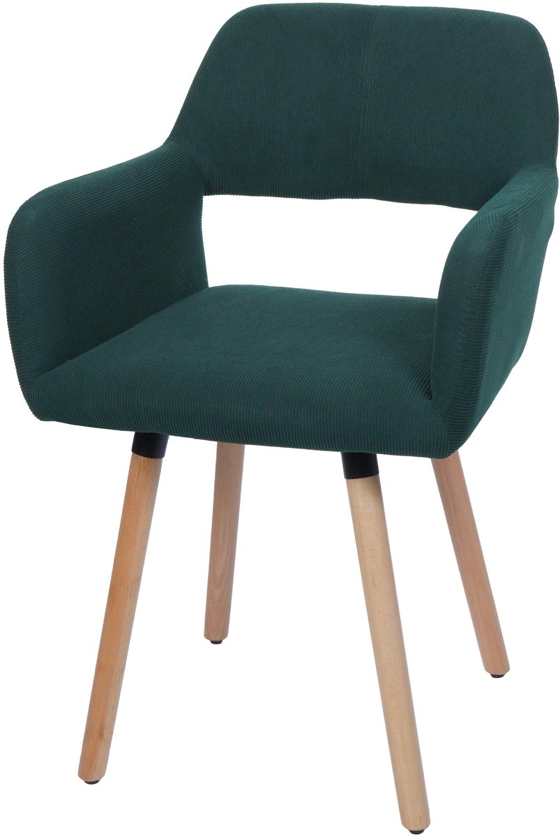 MCW Eetkamerstoel MCW-A50 II, stoel, keukenstoel, gestoffeerde stoel, hout, stof/textiel, corduroy (400 g/m²) MVG ~ groen