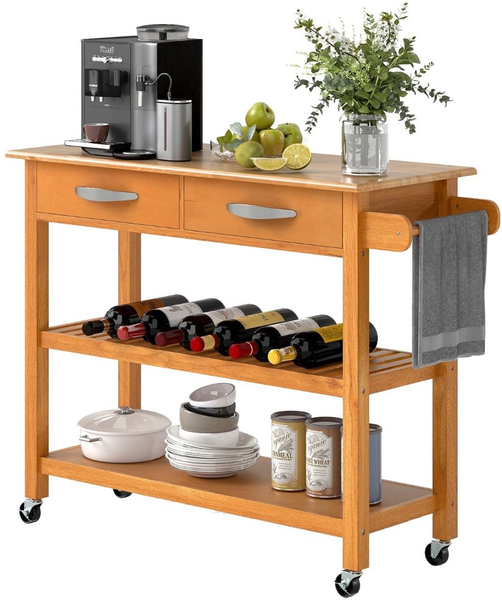 Keukeneiland - Verplaatsbaar - Keukenkast - Dressoir - Organizer - Kasten - Houten Werkblad - Bruin