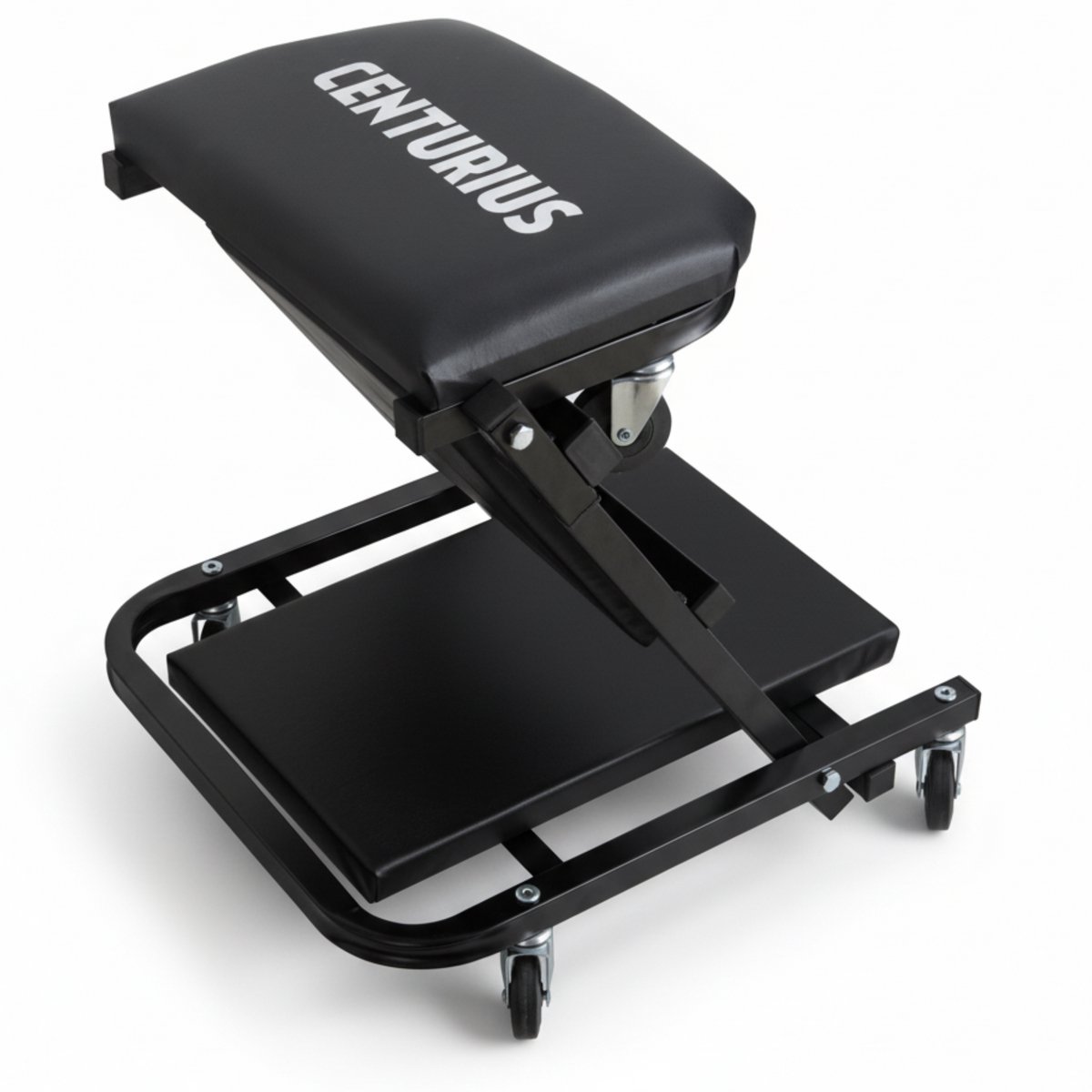 2-in-1 Werkplaatsstoel & Ligkar – Inklapbaar • 6 Zwenkwielen – Draagvermogen 100 kg – Comfortabele Bekleding – Ergonomisch & Compact voor Garagegebruik