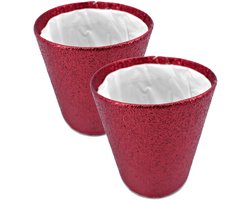 Gerimport Plantenmand - 2x - rood glitter - bloempot - 15 x 14 cm - kerst