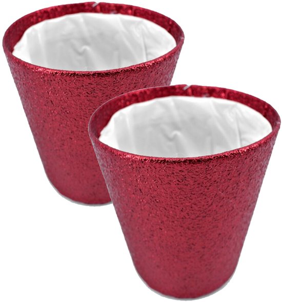 Panier à plantes Gerimport - 2x - paillettes rouges - pot de fleurs - 15 x 14 cm - Noël