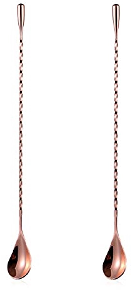 2 Stuks 12 Inch Cocktail Lepels met Spiraal Patroon - RVS in Roze Goud