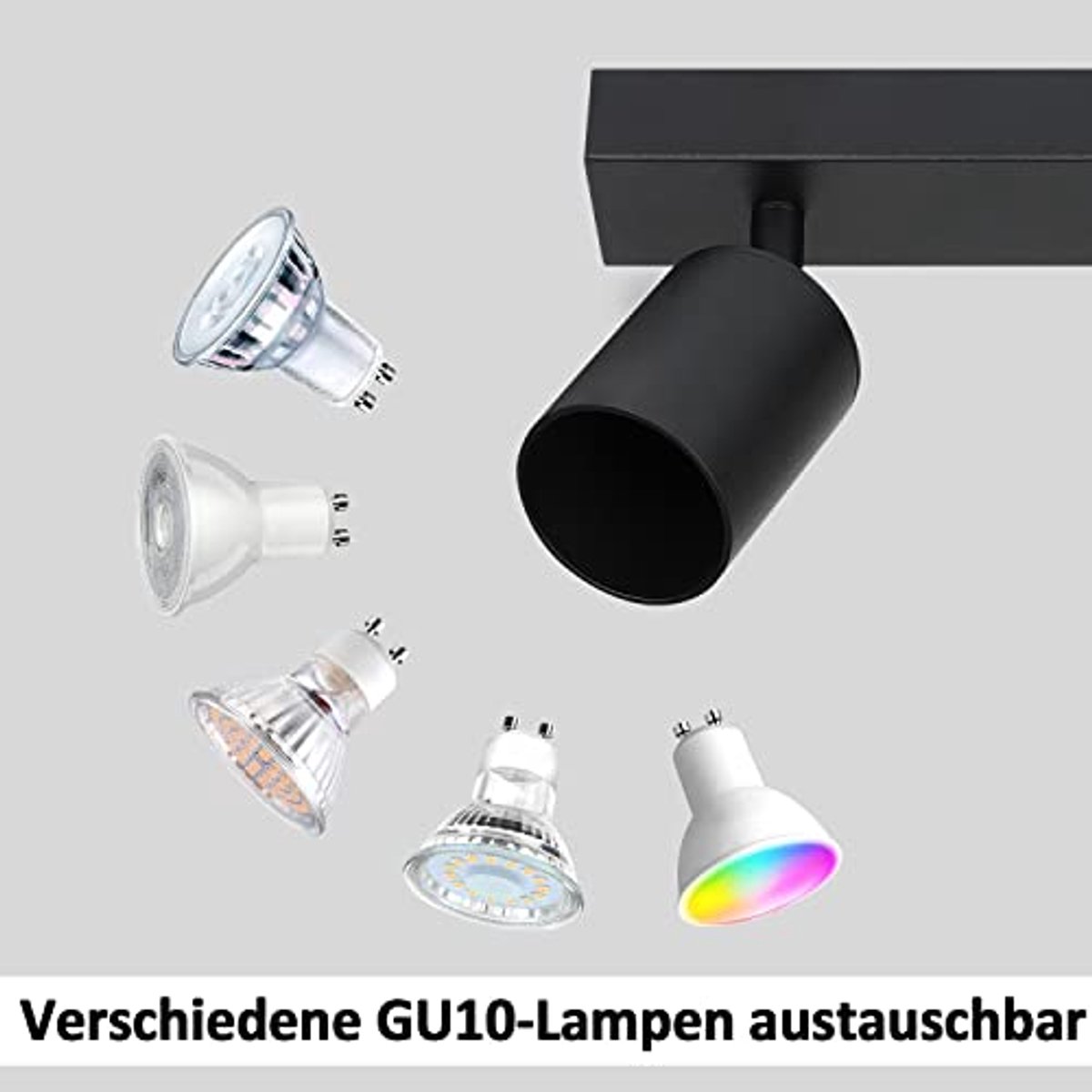 Moderne zwarte LED plafondlamp met 4 draaibare GU10 spots voor woonkamer, slaapkamer en keuken