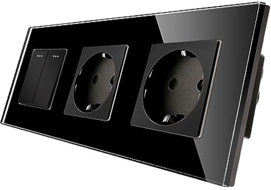 BSEED Lichtschakelaar met stopcontact 1 Voudig 2 Weg, 10A Kristal Glas Paneel Wandschakelaar met 16A Schuko Stopcontact Goud, Fysieke Inbouw Wisselschakelaar met Stopcontact - 157mm
