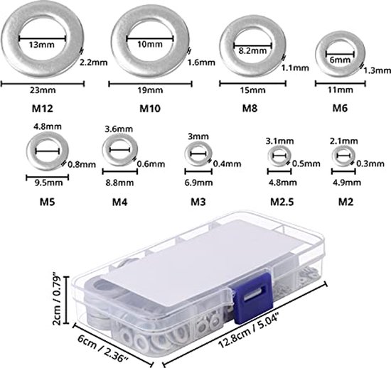 RVS Platte Ringen Set met Opbergdoos (580 Stuks) - 9 Maten M2 tot M12 ...