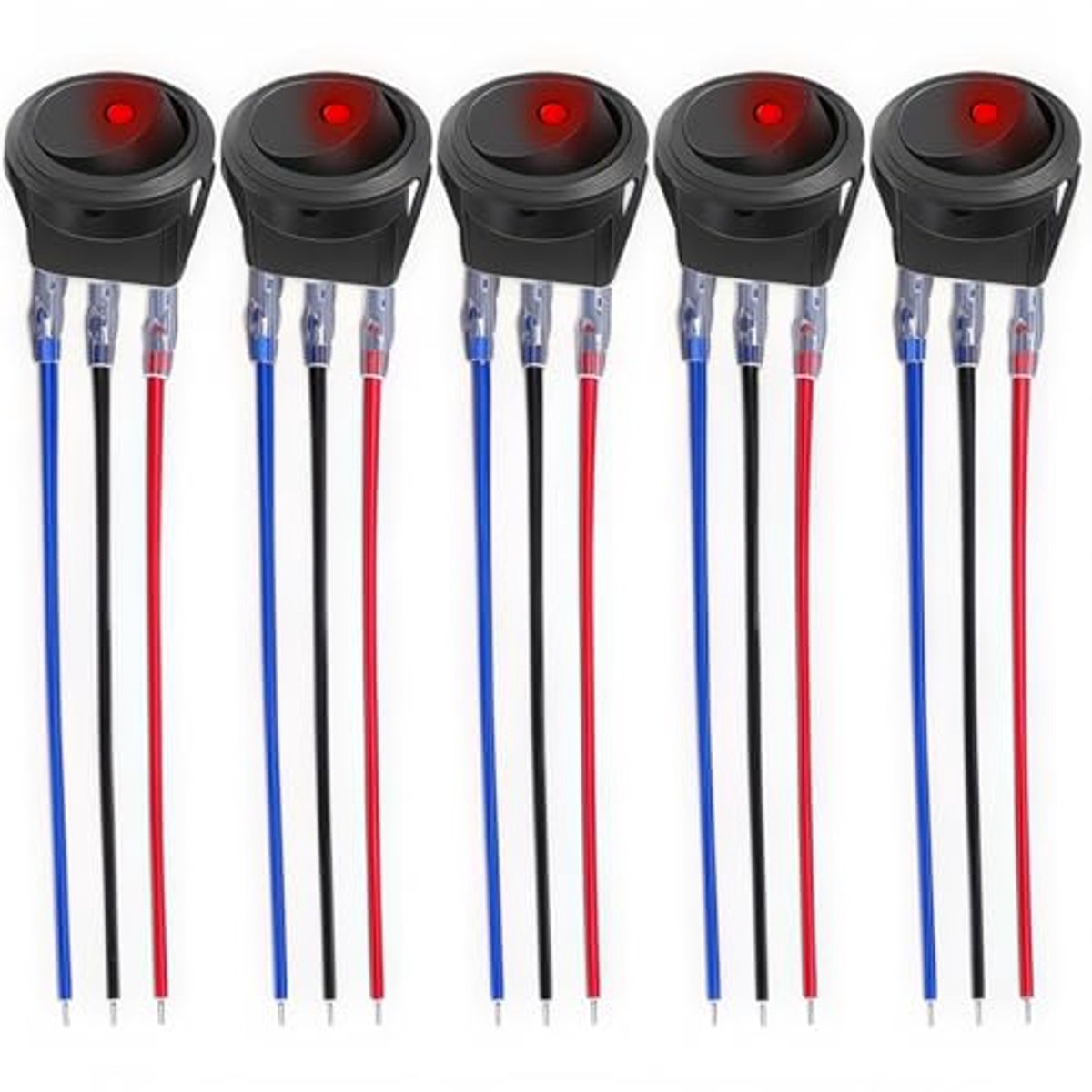 Rode LED Rocker Tuimelschakelaar 12V 20A / 24V 10A voor Auto, Boot en Motorfiets - 5 Sets
