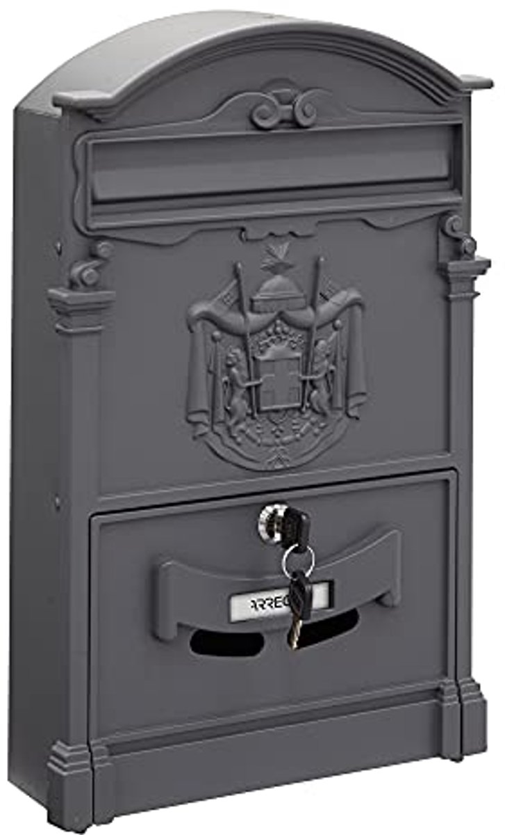 Elegante Aluminium Brievenbus in Klassieke Stijl voor Buiten | Maat M (DIN A4) met Naamplaatje | Grafietgrijs