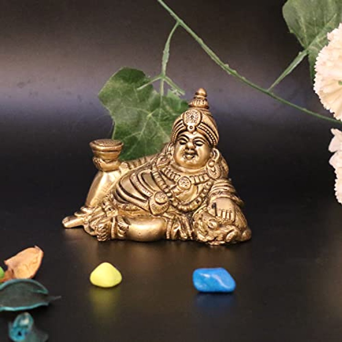 Brass Standbeeld van Heer Kuber voor Welvaart en Rijkdom – Perfect voor Vastu Decor
