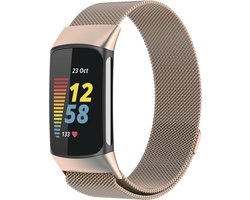 WoniQ Milanees bandje Geschikt voor de Fitbit Charge 5 Bandje & Fitbit Charge 6 Bandje - Champagne Goud - Fitbit Charge 5/6 - Horlogeband - Armband - Polsband