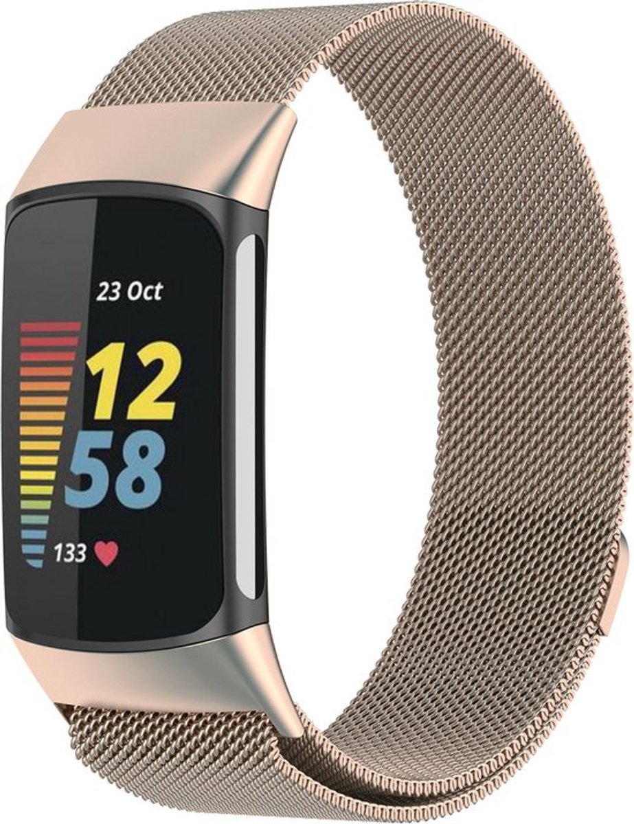 WoniQ Milanees bandje Geschikt voor de Fitbit Charge 5 Bandje & Fitbit Charge 6 Bandje - Champagne Goud - Fitbit Charge 5/6 - Horlogeband - Armband - Polsband
