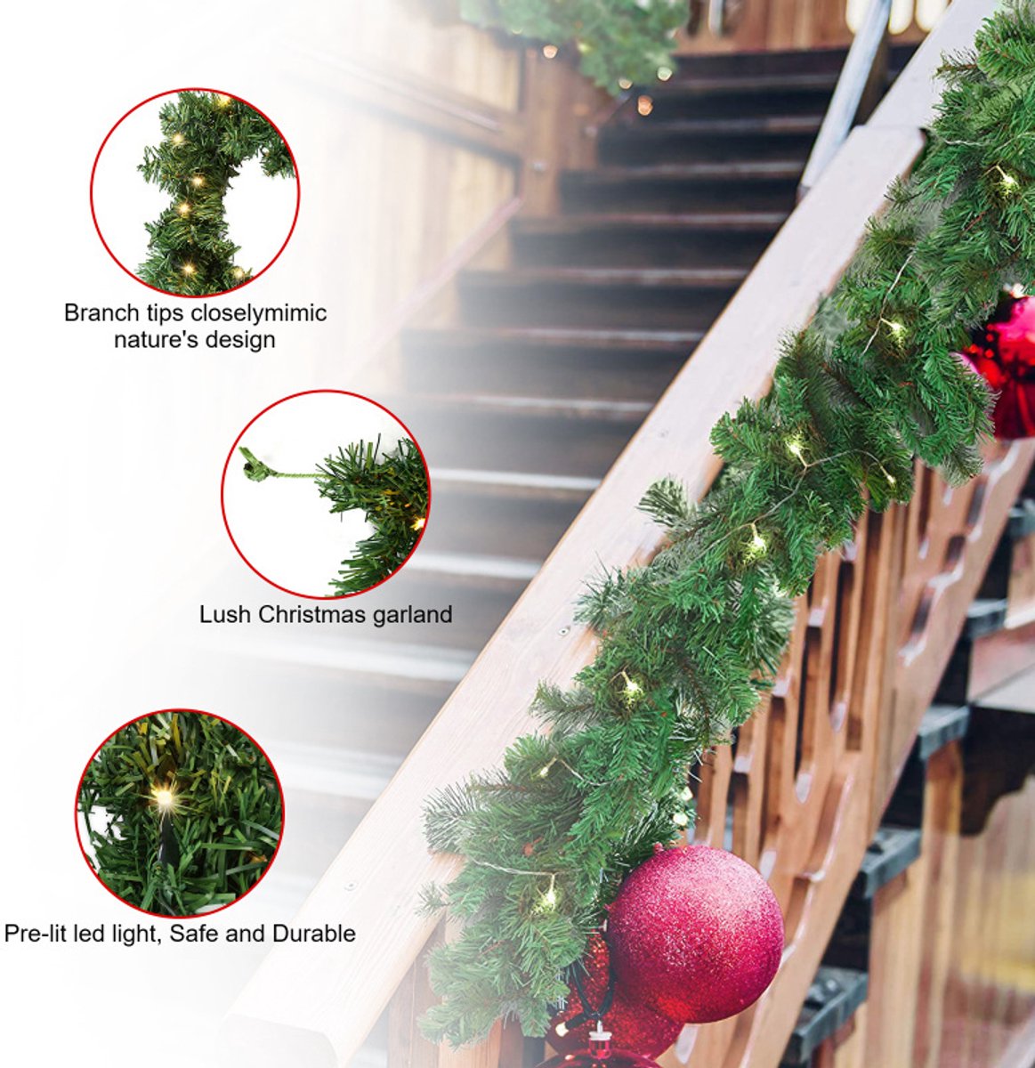 Kerstguirlande met geïntegreerde lichtketting met verlichting 5 m groen met 100 leds – foto 8
