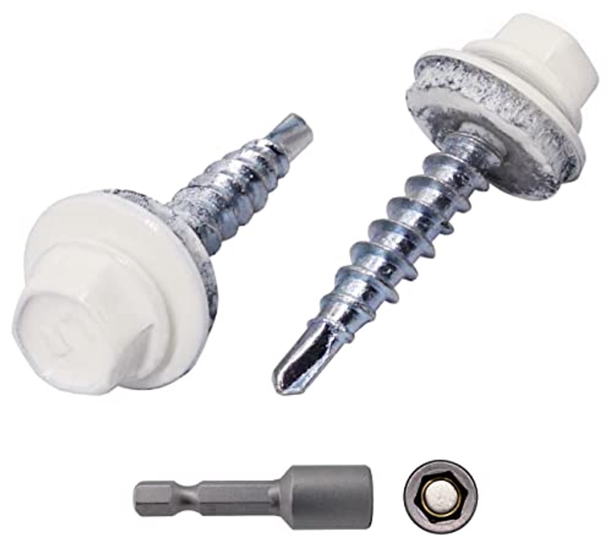 Pack van 150 metalen zelfborende dakschroeven 4,8 x 25 mm met EPDM-ringen en zeskantkop