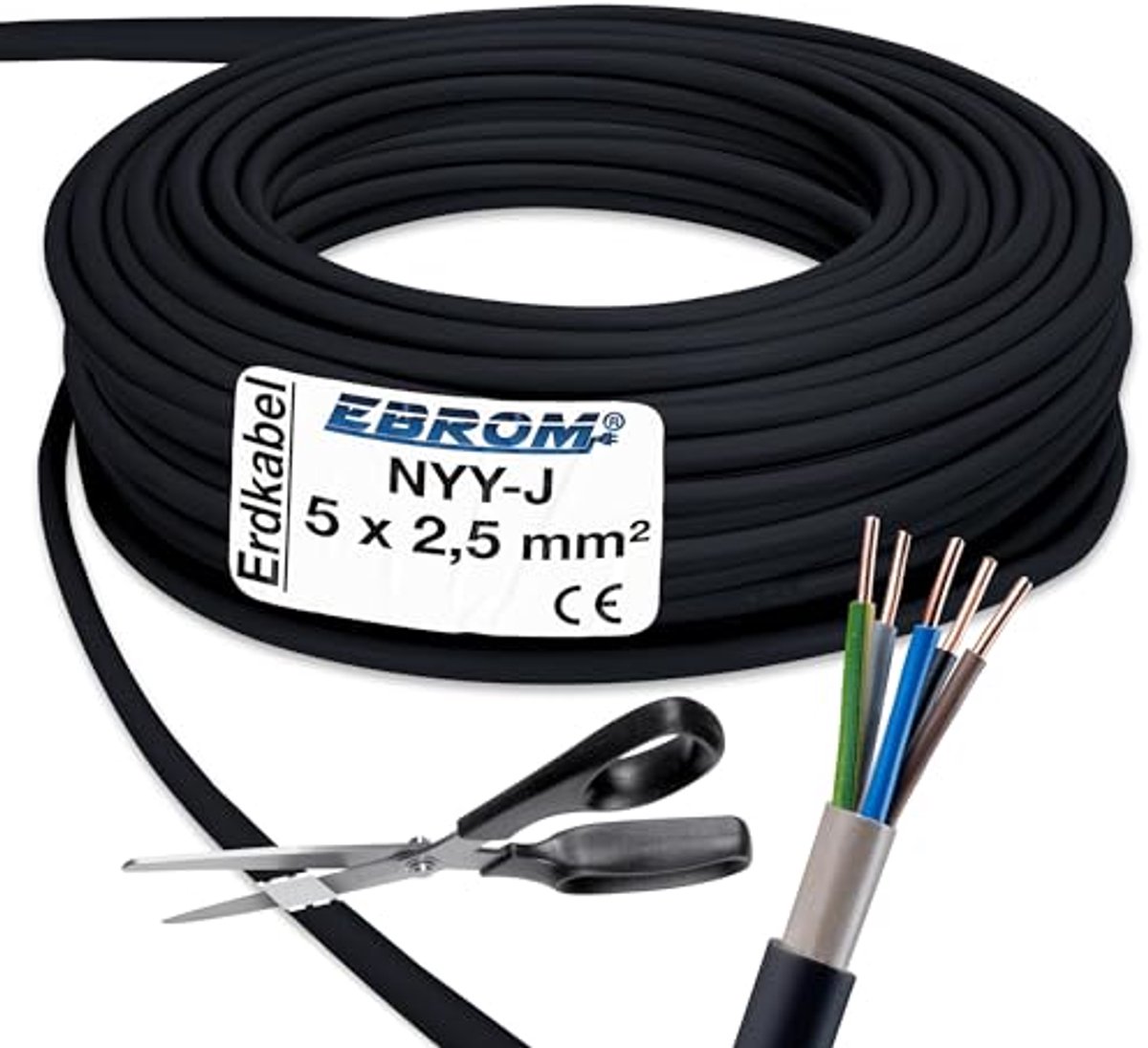 Zwarte Grondkabel 5 x 2,5mm² per Meter - Sterke Stroomkabel voor Buiten en Onder Grond