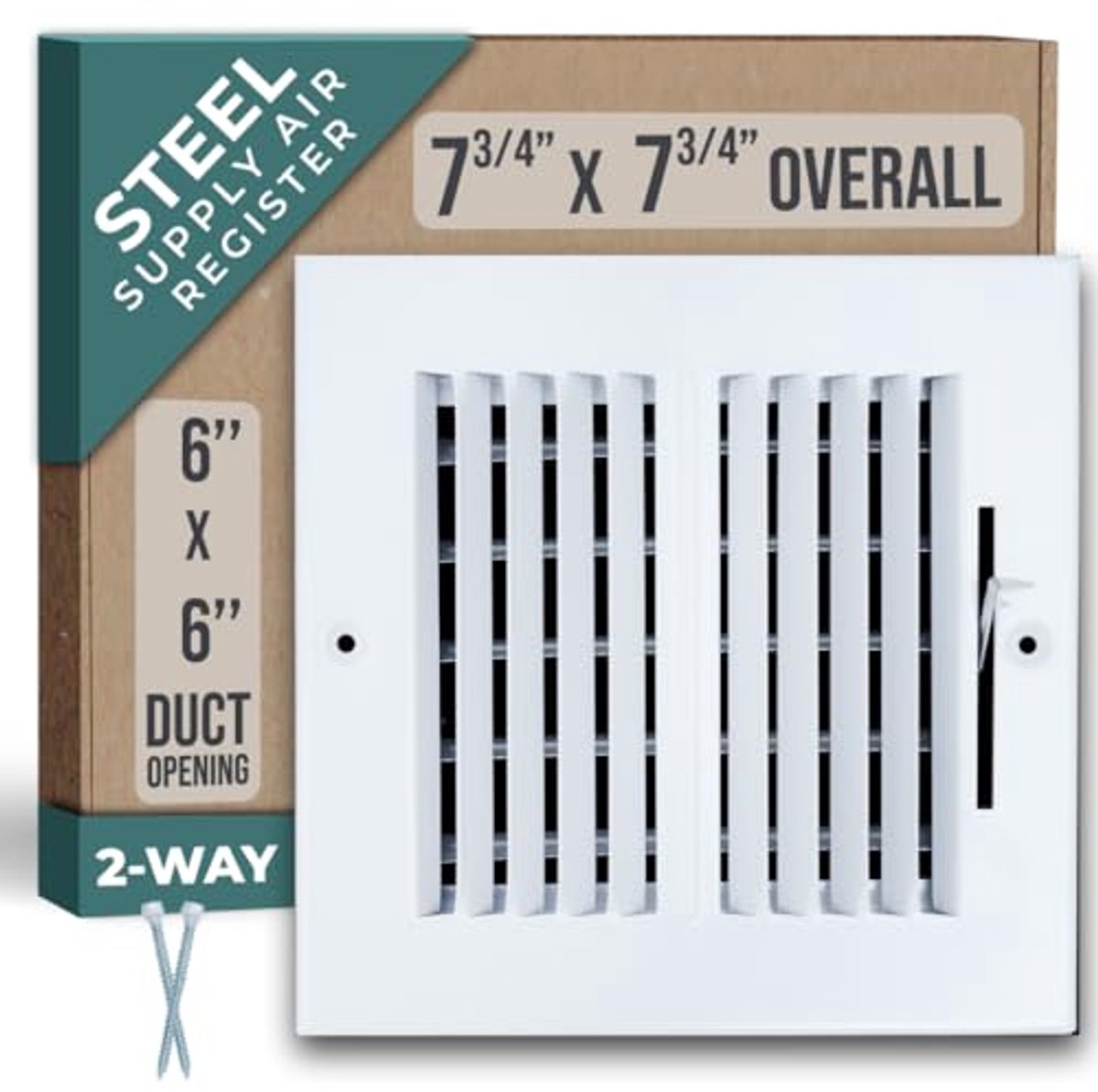 Stalen Luchttoevoerdiffuser voor 6x6 Kanaalopening - Wit - 2-Weg Register Vent Cover Grill voor Zijwand en Plafond