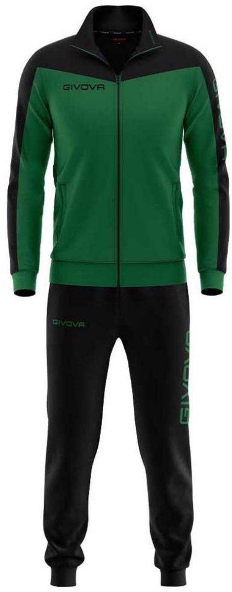 Groen Givova Roma trainingspak voor jongens, met zwarte accenten en logo, ideaal voor sport en casual gebruik.