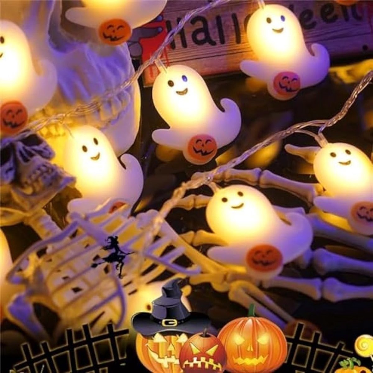 Lichtsnoer - Halloween decoratie - Halloween Lichtslang - Batterij Aangedreven Warm Licht - Sfeervolle Feest Decoratie - Halloween LED Lichtsnoer Pompoen Decoratie - Halloween Verlichting voor Binnen & Buiten - 4.5m 30 Lampjes — cadeau in Wonen & Interieur - foto 5