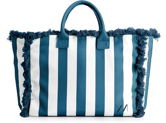 Muitomas Strandtas - Beach bag - Royaal formaat - Extra binnen vak - Stevige handvat - Magnetische sluiting - 46x15x33cm - Blauw