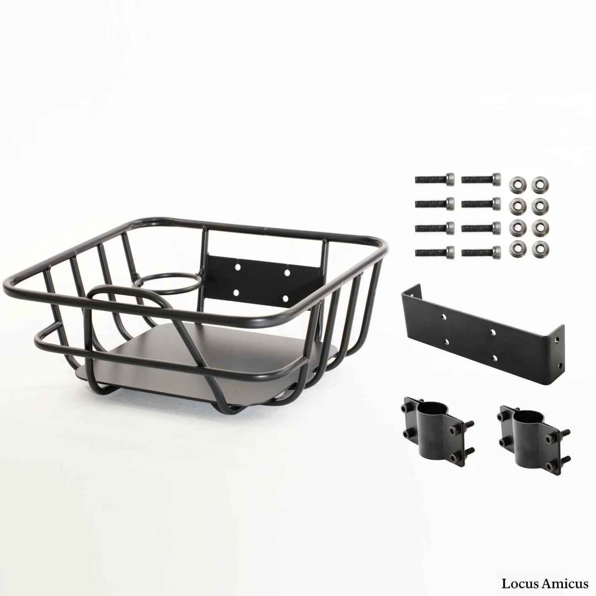 Voordrager Mand voor Ouxi V20 Mini & C80 Mini - Fatbike Mandje met Bekerhouder - Zwart Metaal - Ideaal als Cadeau