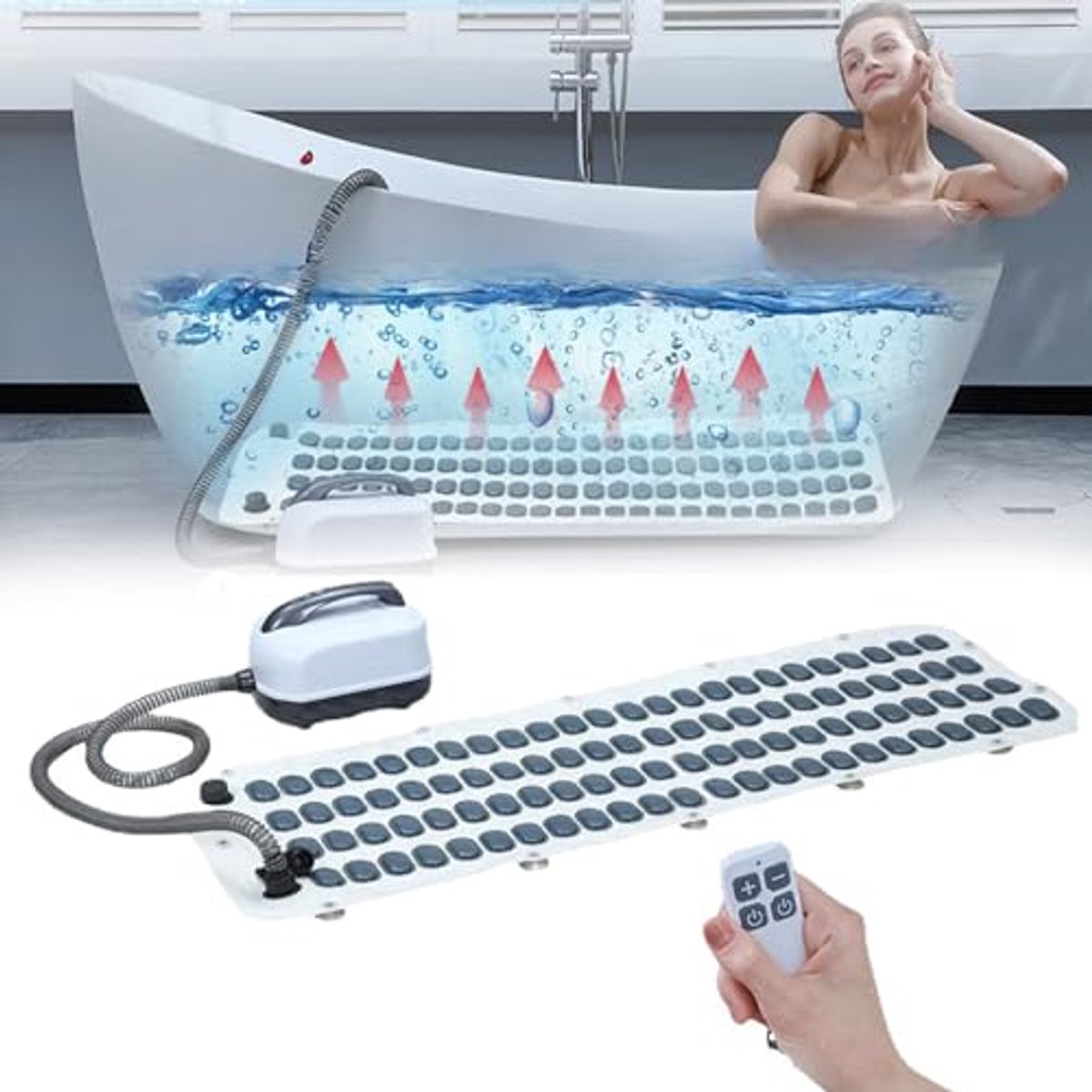 Ontspannende Bad Spa Massage Mat met Afstandsbediening en Opblaasbaar Kussen - 6 Verstellingen voor Stressverlichting en Verbeterde Slaap