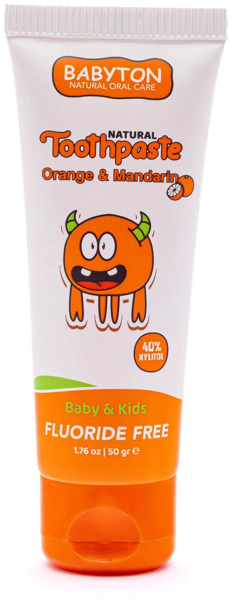 BABYTON - Natuurlijke Tandpasta Sinaasappel en Mandarijn Smaak - Veilig om in te slikken - Baby en kind