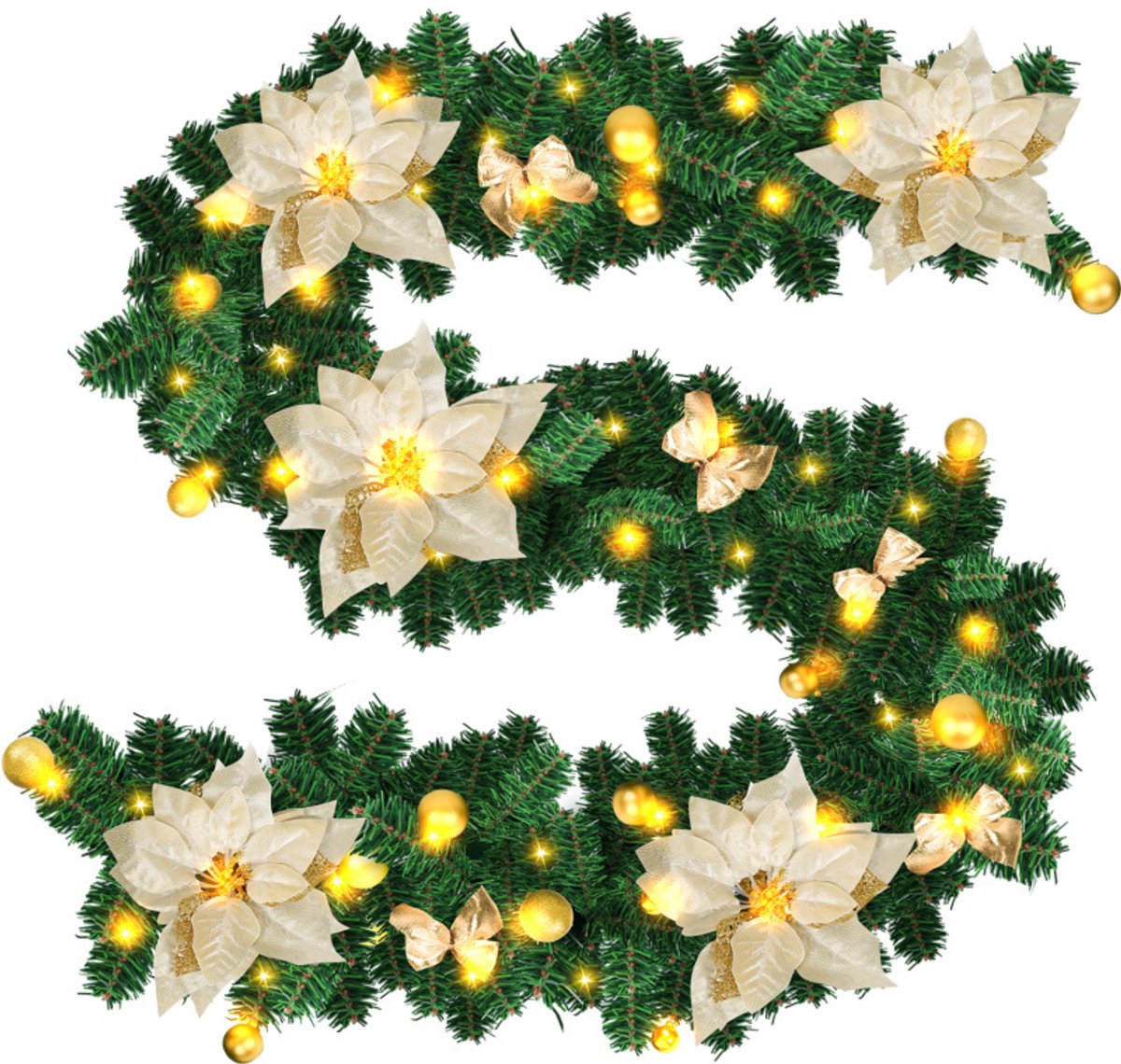Kerstguirlande 2.7M Guirlande met verlichting Zwaardere kwaliteit Guirlande Kerstverlichting met goud decoratief