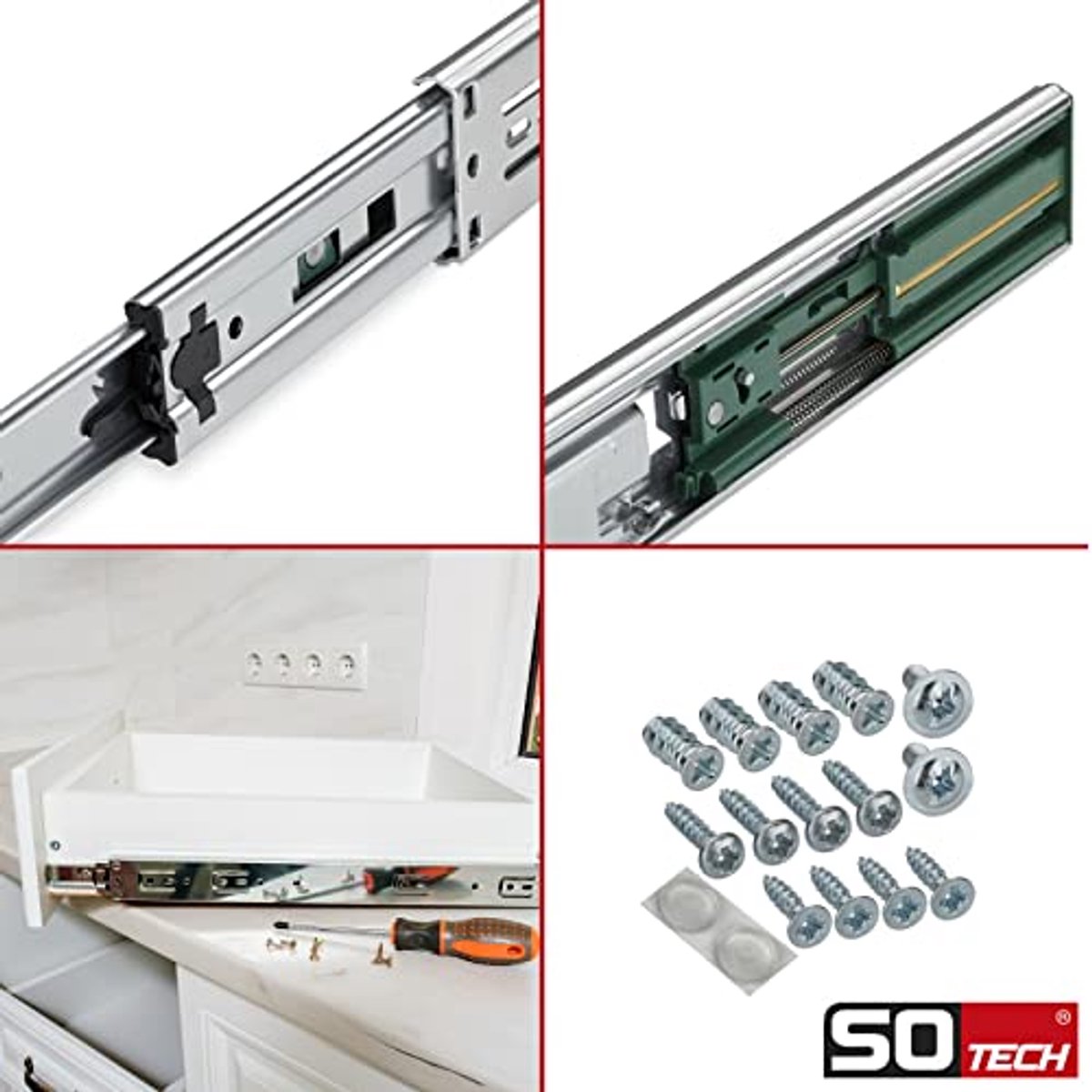 Volledig uittrekbare ladegeleiders 400 mm - Soft close met schroefset, max. belasting 45 kg