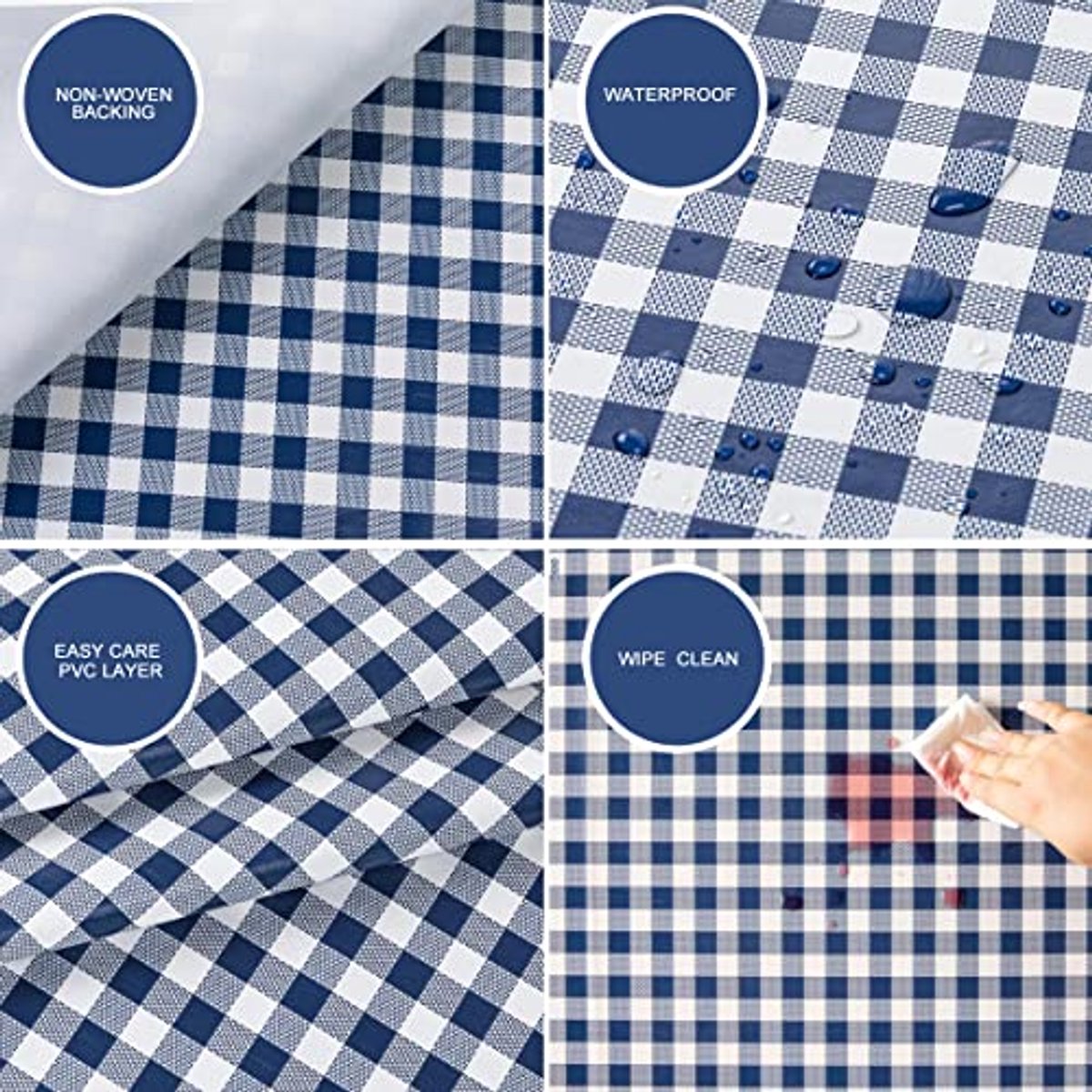 Afwasbaar rechthoekig tafelkleed 140 x 200 cm - Geruit blauw