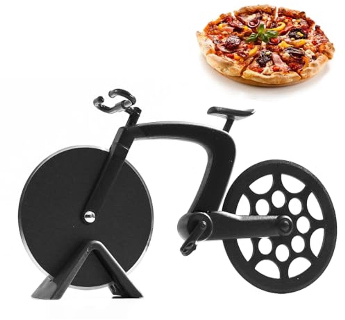 Pizzasnijder voor fiets - Roestvrij staal, met houder, perfect voor geschenken