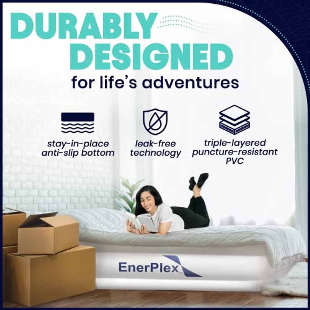 Verhoogd Luxe Twin Luchtmatras met Ingebouwde Pomp - Dubbel Hoog Opblasz bed