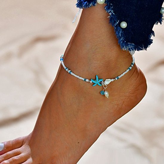 Liitata Enkelbandje met kunstparels, ronde parels, boho, verstelbaar, zomer, Hawaï, strand, voetsieraad voor vrouwen en meisjes, goud/zilver, 2 stuks