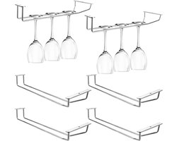 6 Pieces Chrome Steel Wine Glass Holders - Hanging Glass Holder with Screws voor Keuken - Cabinet - Bar - Restaurant