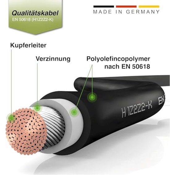 XPJBKC Platte Zonnepaneelkabel – 4 Mm², 100 Cm, 1500V/50A | MC4 Stekker & Bus, Rood/zwart | Voor Balkoncentrales, Door Ramen & Deuren