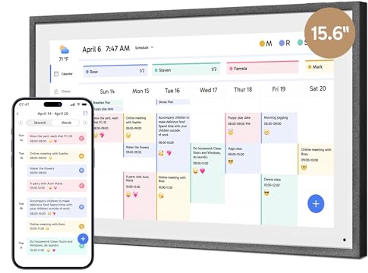 Digitale Familie Muurplanner 15,6 inch - Interactieve Kalender met 1080P Full HD Scherm voor Thuisorganisatie