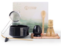 Special Leaves® Matcha Set - Zwart - 8-delig - Japanse Matcha Thee Set - Matcha Klopper, M