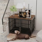 Hondenbench M – Meubel met 3 Deuren & Lade – Zwart Walnoothout – Voor Kleine Honden tot 60 kg – Combineerbaar & Stijlvol