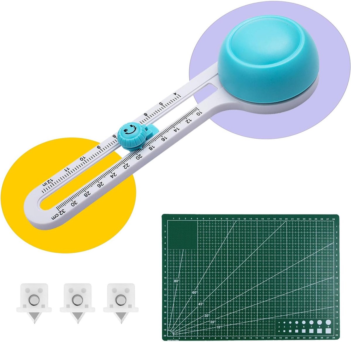 Verstelbare Circulaire Snijder voor Printpapier - Kraftpapier - DIY Werk - Inclusief 3 Vervangende Messen + 1 Snijmat A4