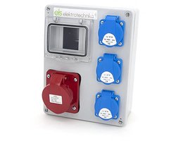 Stopcontactverdeler voor bouwstroom met Schuko stopcontacten en CEE aansluiting