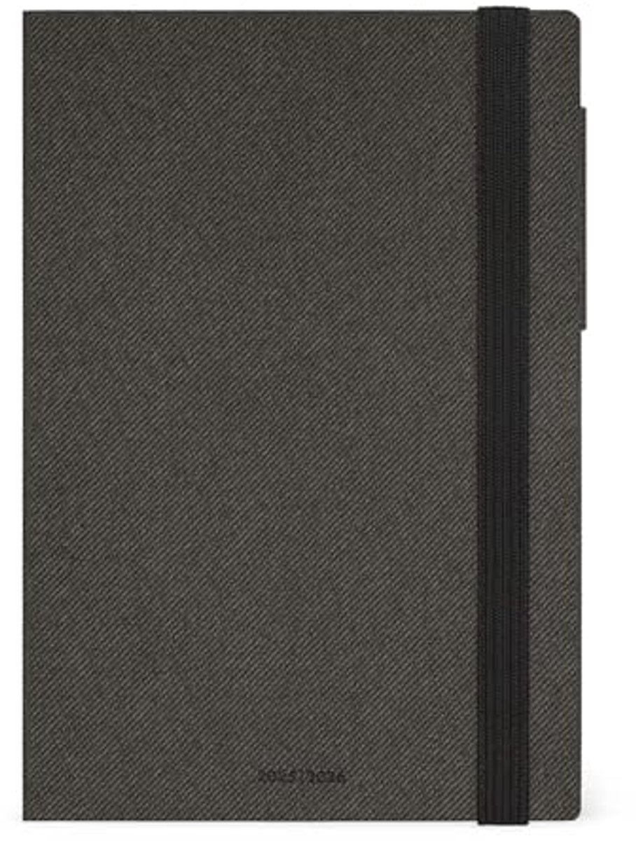 Dagplanner 2025-2026 - 16 maanden agenda, diep grijs, elastische sluiting, FSC-gecertificeerd papier, maandplanner, 12 x 18 cm
