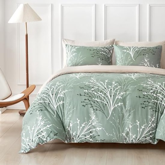 ETDIFFE Blauw Bloemen Dekbedovertrek Queen Size - 3-delige boerderij wit geel bloemen en bladeren/botanisch patroon omkeerbaar microvezel dekbedovertrek set, zacht en lichtgewicht voor vrouwen