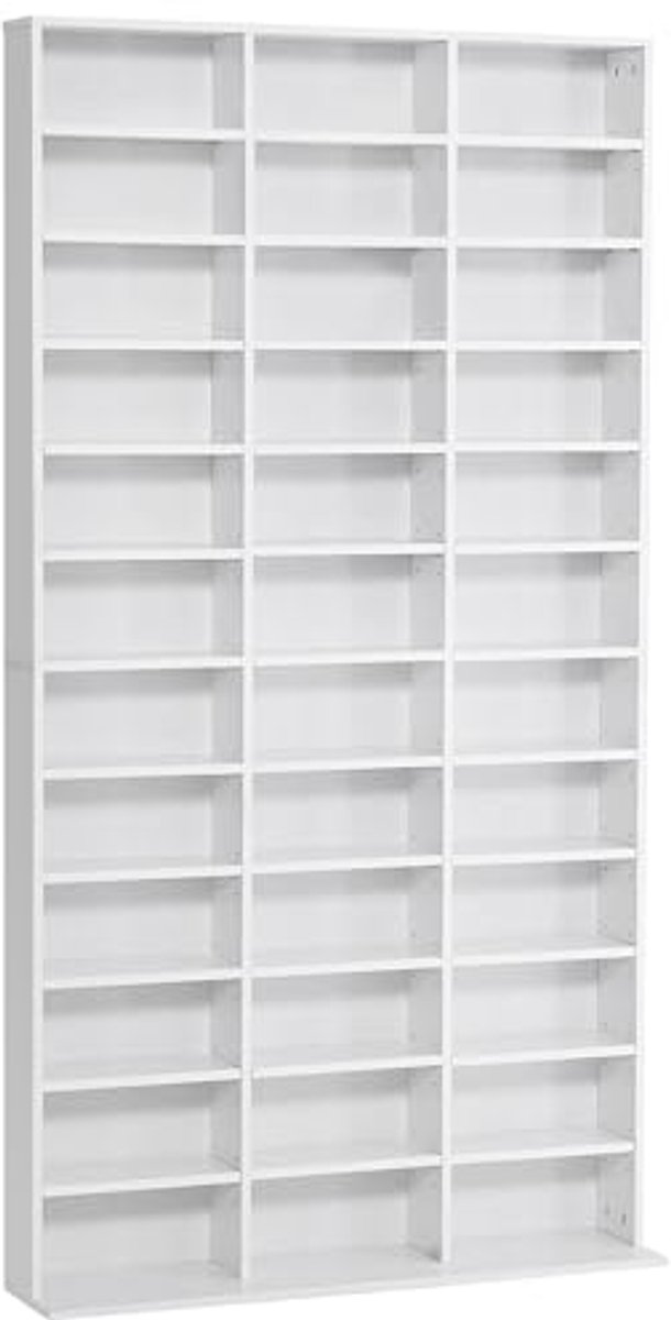 CD-/DVD-rek voor 1116 cd's met 33 in hoogte verstelbare vakken - 195 x 102 x 23,5 cm - Wit