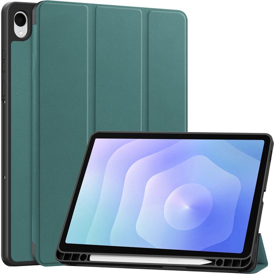 Hoesje - Geschikt voor Samsung Galaxy Tab S11 - Dun & Stevig - Hard Cover Case - Trifold Bookcase Hoes - Met Uitsparing Geschikt voor S Pen - Hardcover Book - Tablethoes - Donkergroen