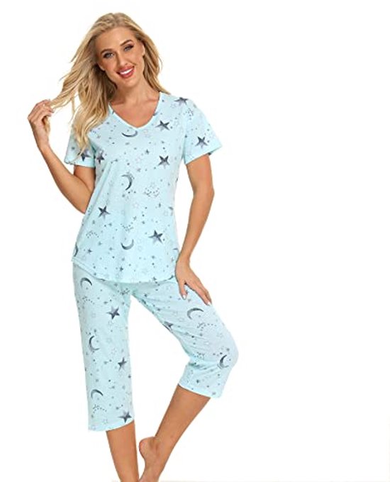 GAIREG Pyjama voor heren, zomer, korte mouwen, nachtkleding met zakken