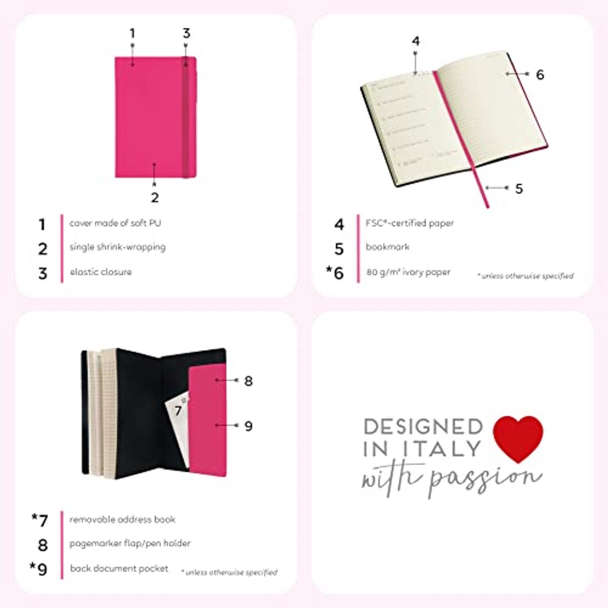 Weekplanner 2024-2025 met notebook - 16 maanden, klein formaat, dagboek van september 2024 tot december 2025, elastische sluiting, FSC-gecertificeerd papier, 9,5 x 13,5 cm.