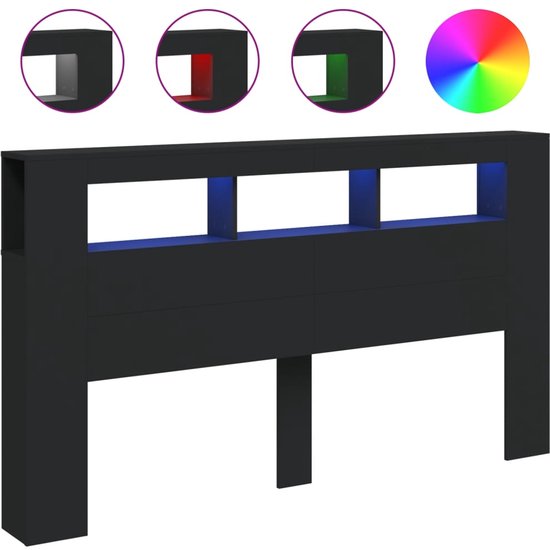 Tête de lit avec LED 180x18,5x103,5 cm en bois traité noir